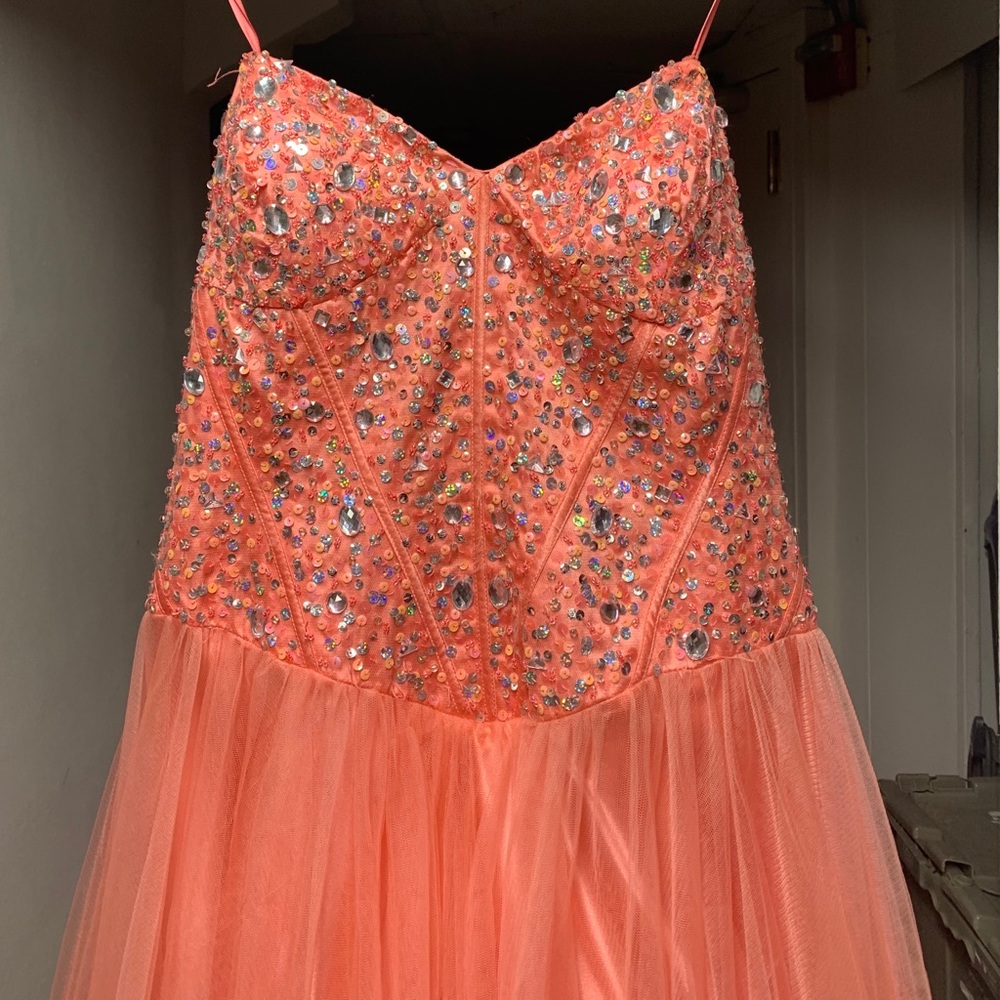 +Beyond Division of Jovani Strapless Peach Prom